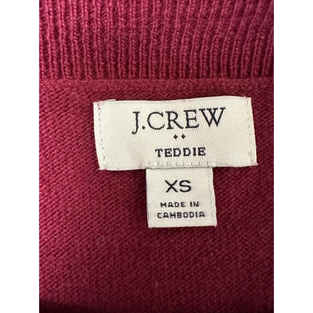 J.Crew Women Teddie Classic Merino‎ Wool Cotton Knit Sweater Burgundy XS Preppy